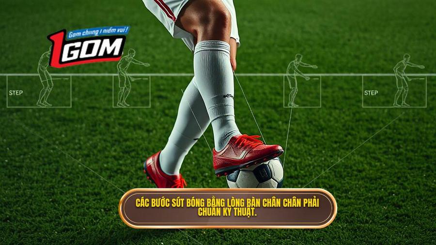 Các bước sút bóng bằng lòng bàn chân chân phải chuẩn kỹ thuật